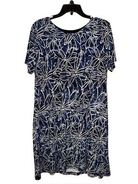Karen Kane Floral Print Dress XL Stretch Knit Short Sleeve Blue White USA Made